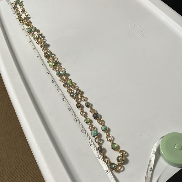 Gold Chain Necklace and Bracelet Set with Blue and Green Gems - Picture 10 of 10